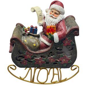 Santa Christmas Sleigh Toys Noel Bells Poinsettia Tabletop Light up 11" READ